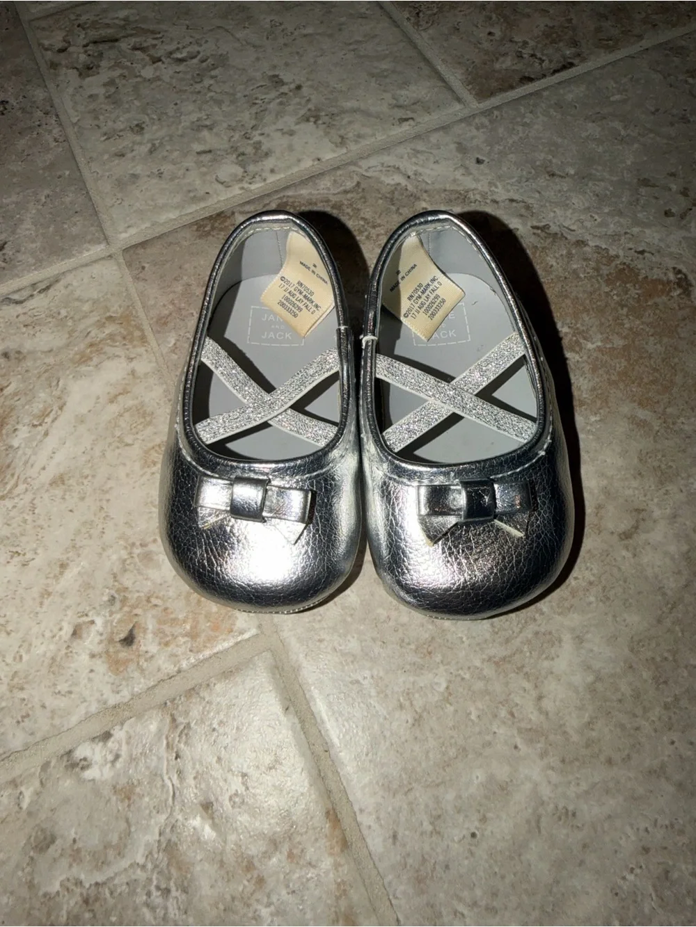 Janie and Jack Silver baby’s Ballet Flats with Glitter Straps